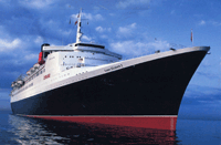Great ship QE2 sailing the sea