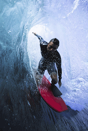 Surfer heading through spiral wave