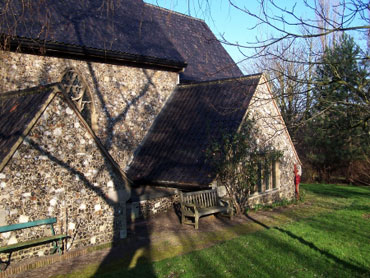 Julian's stone church in winter sunshine