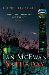 Book cover for Ian McEwan's novel SATURDAY showing London flats at night 
