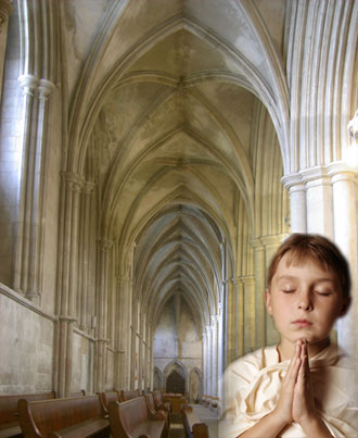 Boy praying in St. Alban's Church