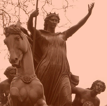Sculpture of Boudicca (Boadicea) on the Thames Embankment on her chariot with her two daughters