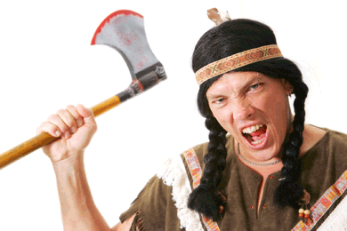 man pretending to be Indian warrior