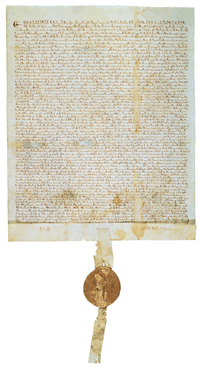 Original manuscript of Magna Carta with stains and the King's seal