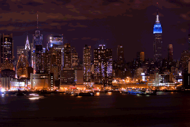 New York City skyline glitters at night