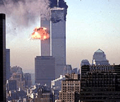 Two World Trade Center towers hit by planes on 9-11-2001