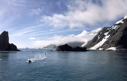 Icy mountains and sea near Antarctica