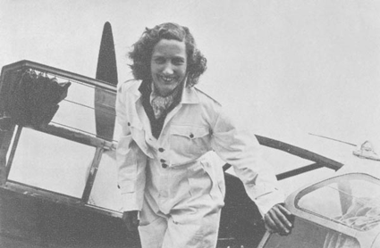 Beryl Markham stepping out of her plane in the 1930s