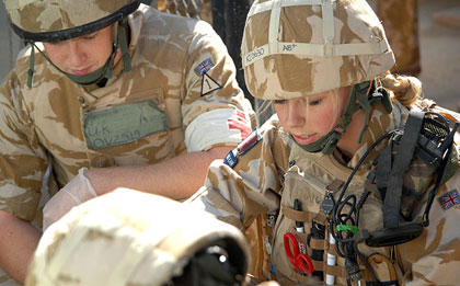 Nurse treats wounded