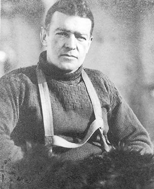 Ernest Shackleton dressed in outdoor clothing