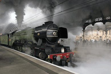 Steam engine pulling into station