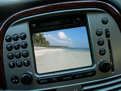 television car navigator shows beautiful beach and ocean