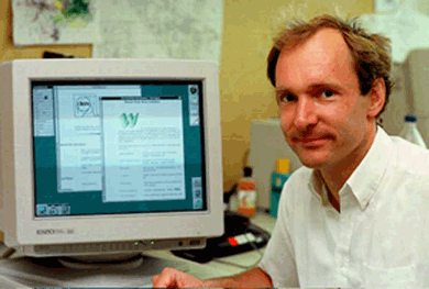 Tim Berners-Lee with a wonderful smile and slightly disheveled look