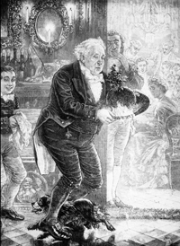 Carrying in the flaming Christmas pudding