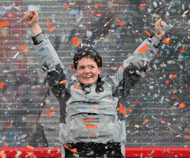 MacArthur Celebrating her circumnavigation