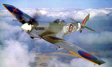 British pilot in Spitfire flies above England to repel Nazi invasion